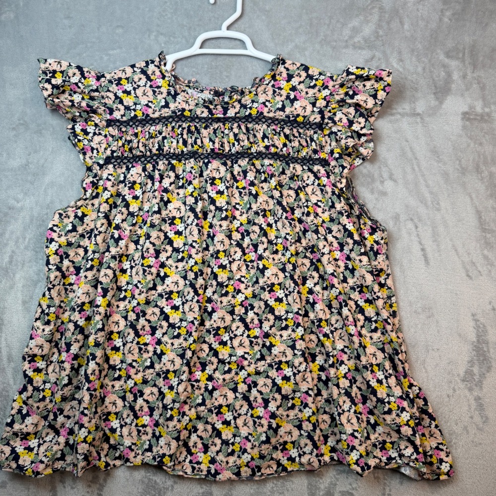 Lane Bryant Floral Flutter Sleeve Top Womens Crochet Ditzy Babydoll Cottage Core